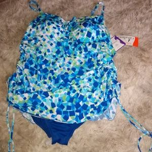 NWT PLUS SIZE 3X BLUE GREEN ONE PIECE SWIMSUIT